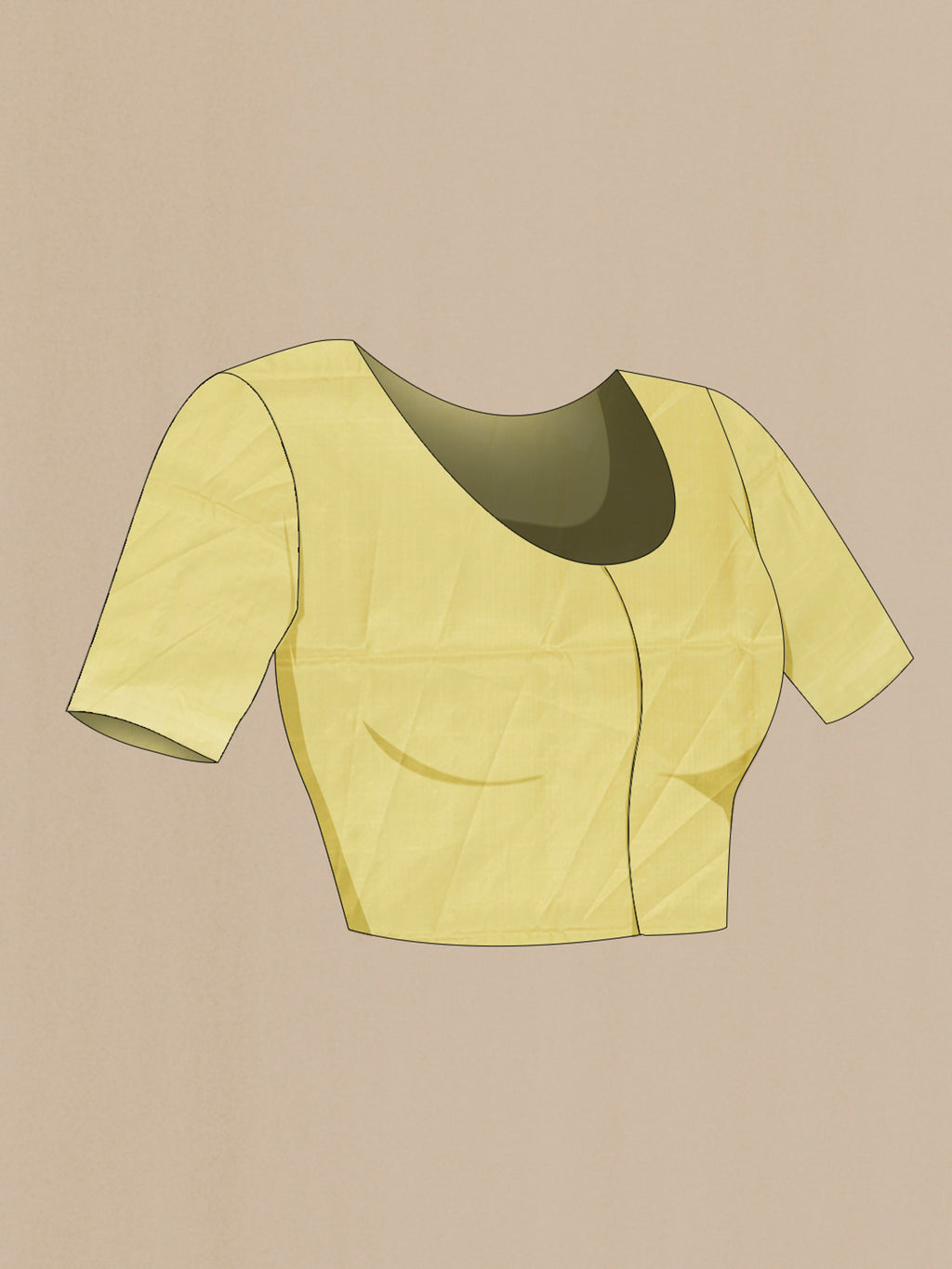 Close up image of the blouse of Pure Silk Lemon Yellow Soft Saree with Thread Butta on the body and Without Border. 
