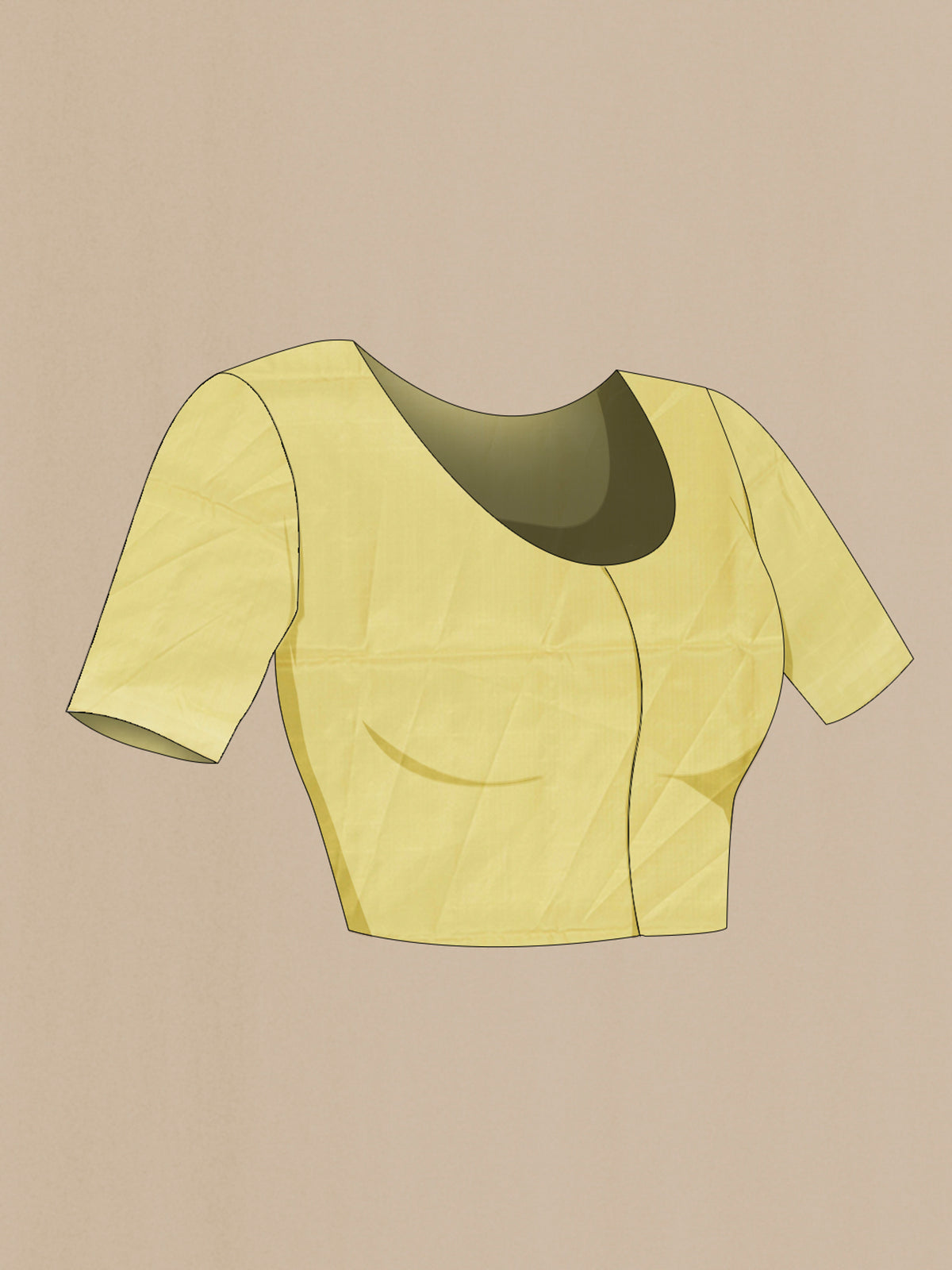 Close up image of the blouse of Pure Silk Lemon Yellow Soft Saree with Thread Butta on the body and Without Border. 