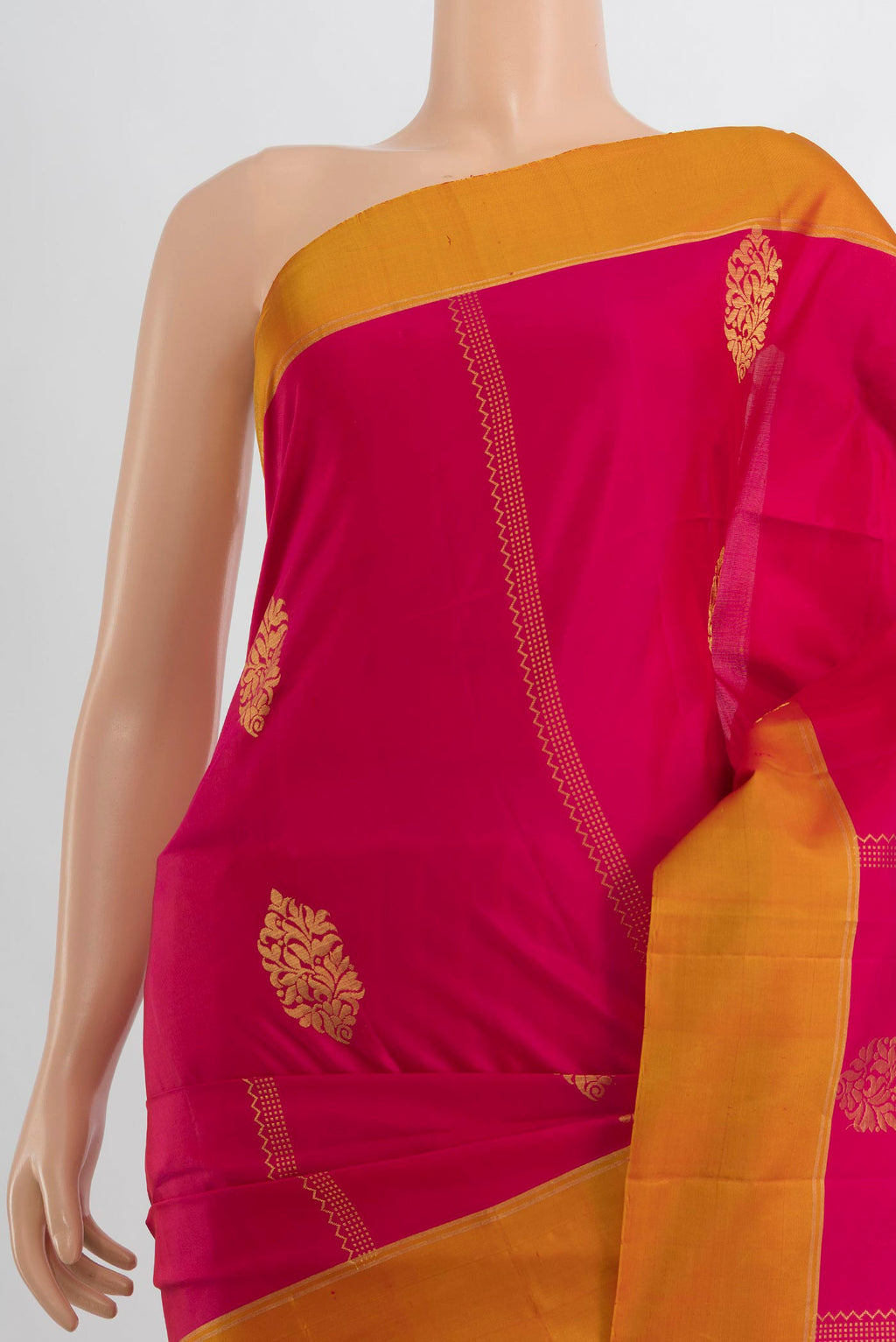 Border image of Pure Silk Dark Pink Soft Saree with Zari Butta on the body and Silk Border. 