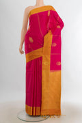 Pure Silk Dark Pink Soft Saree with Zari Butta on the body and Silk Border.  displayed on a mannequin