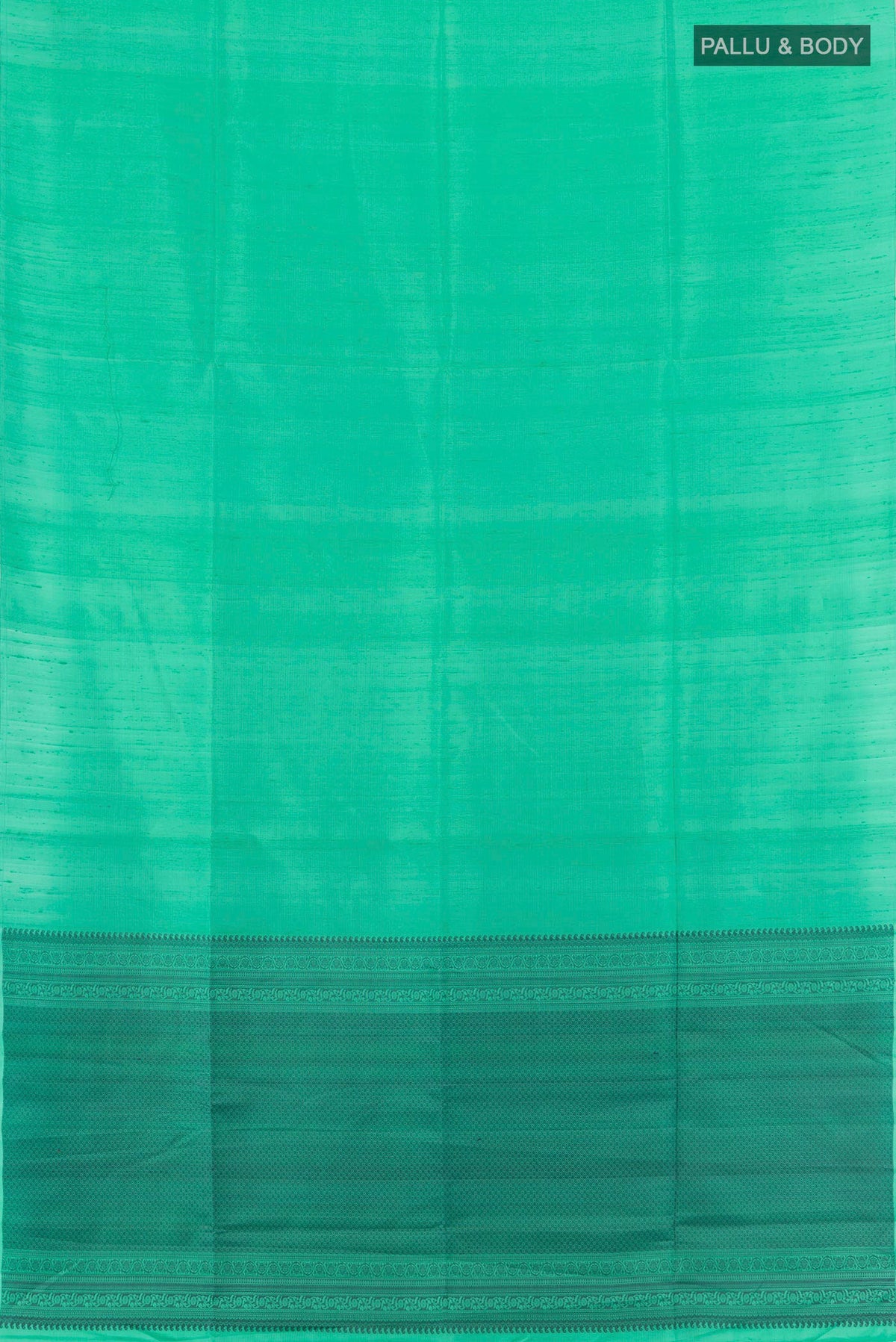 Flat view of Pure Silk Green Soft Saree with Plain Body and Without Border. 