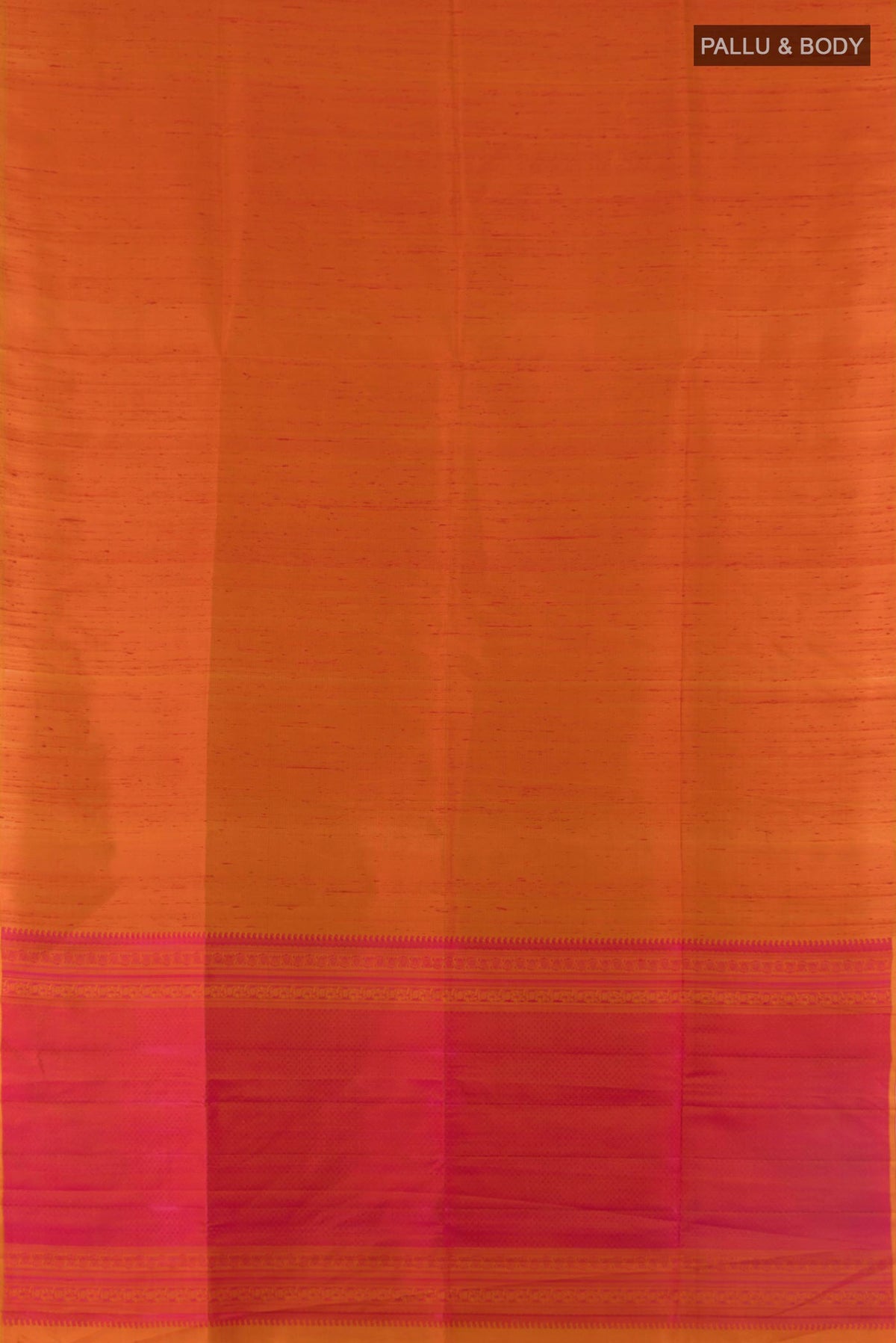 Flat view of Pure Silk Rust Soft Saree with Plain Body and Without Border. 