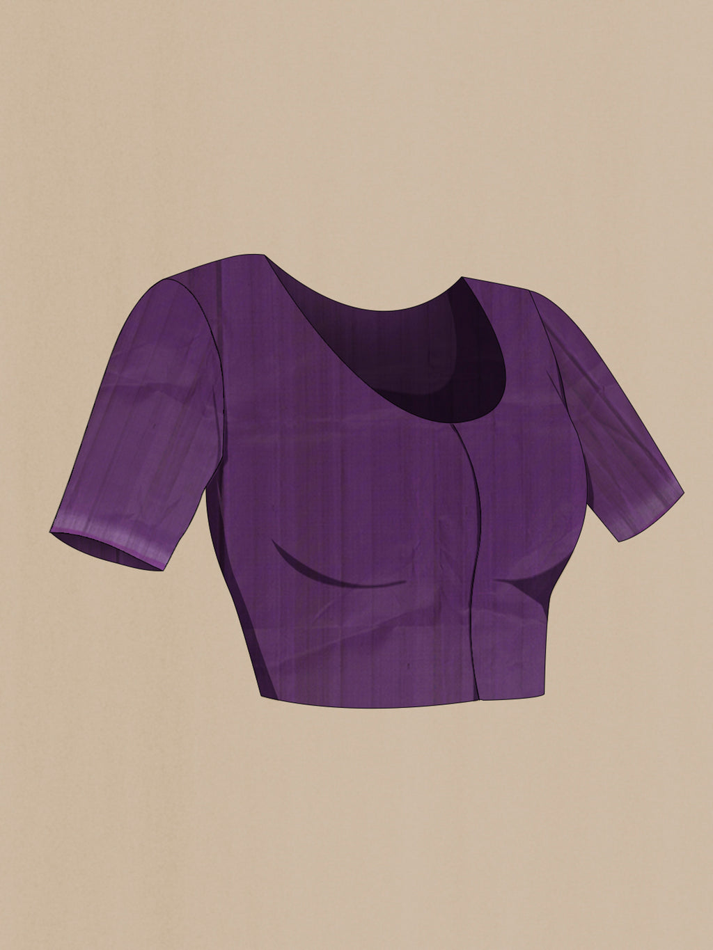 Close up image of the blouse of Pure Silk Violet Soft Saree with Zari Butta on the body and Fancy Border. 
