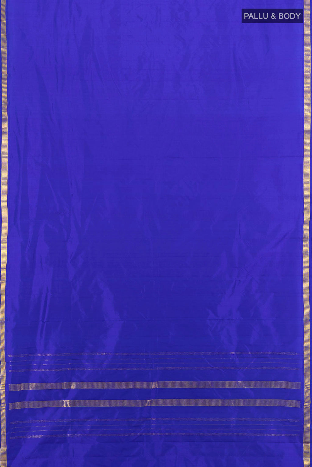 Flat view of Pure Silk Dark Blue Kanjivaram Saree with Plain Body and Silk Border. 