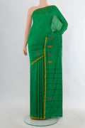 Pure Silk Green Kanchipuram Saree with Plain Body and Thread Border.  displayed on a mannequin