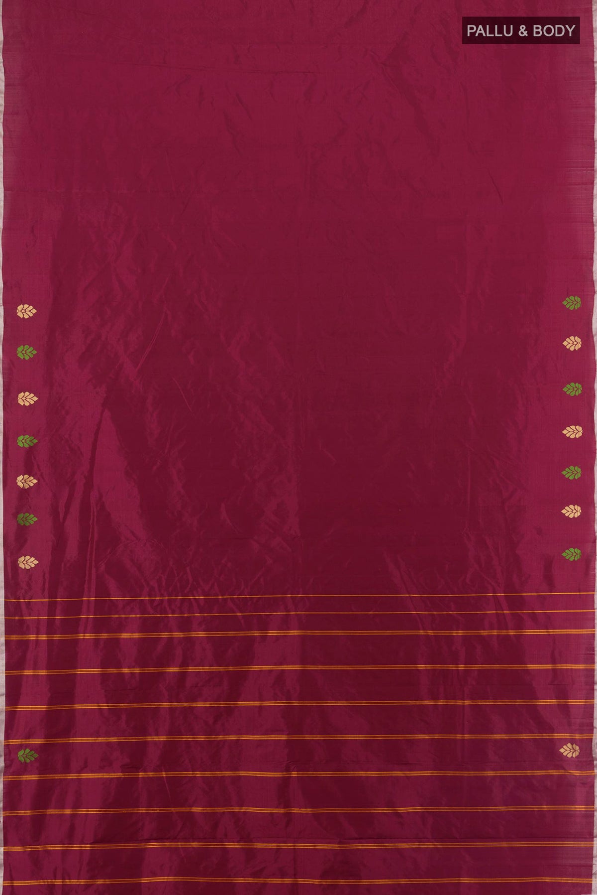 Flat view of Pure Silk Maroon Kanchipuram Saree with Plain Body and Thread Border. 