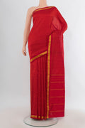 Pure Silk Red Kanjivaram Saree with Checked design on the body and Zari Border.  displayed on a mannequin