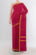 Pure Silk Maroon Kanchipuram Saree with Checked design on the body and Zari Border.  displayed on a mannequin