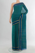 Pure Silk Sea Green Kanchipuram Saree with Stripes on the body and Zari Border.  displayed on a mannequin