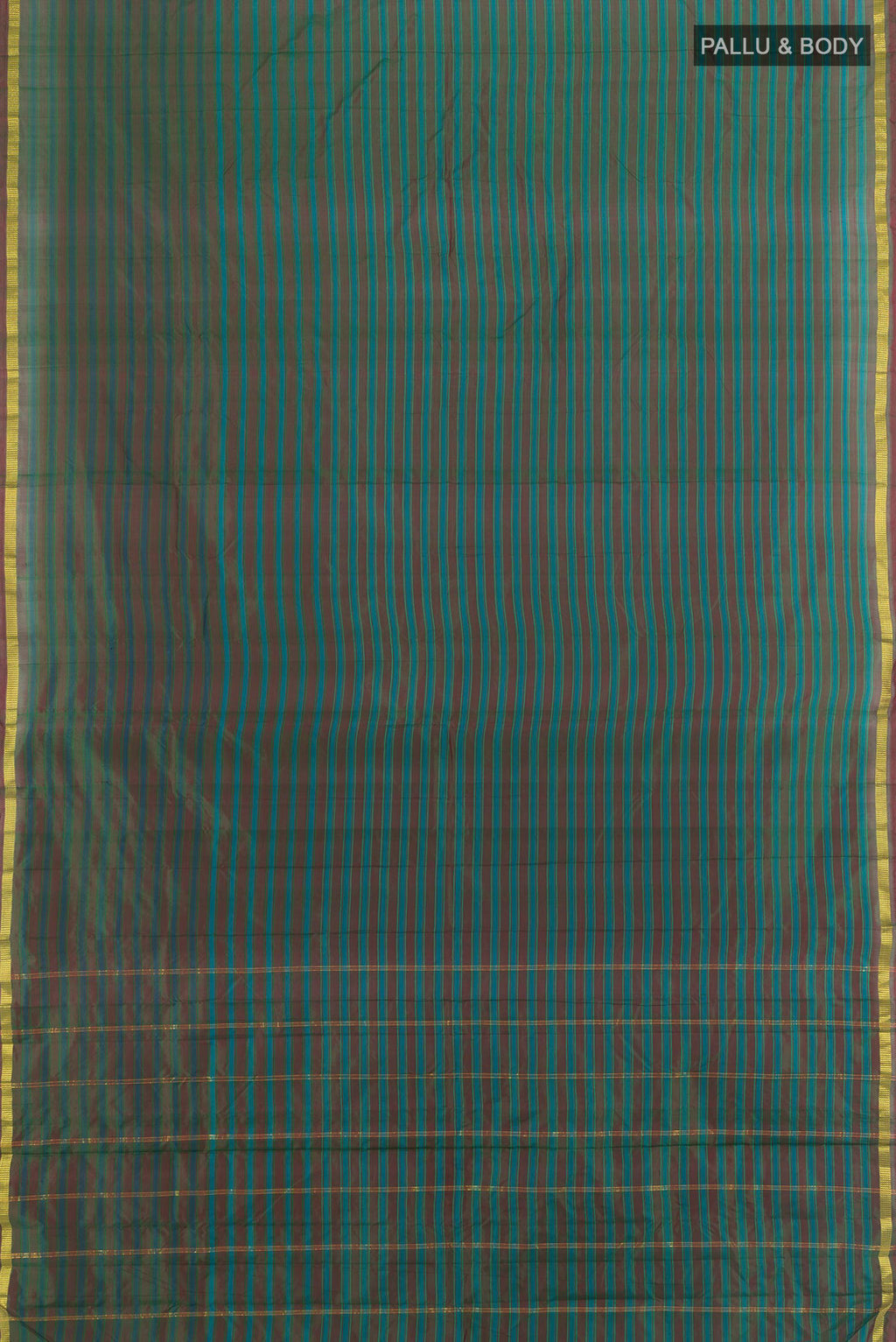 Flat view of Pure Silk Multi Color Kanchipuram Saree with Checked design on the body and Silk Border. 