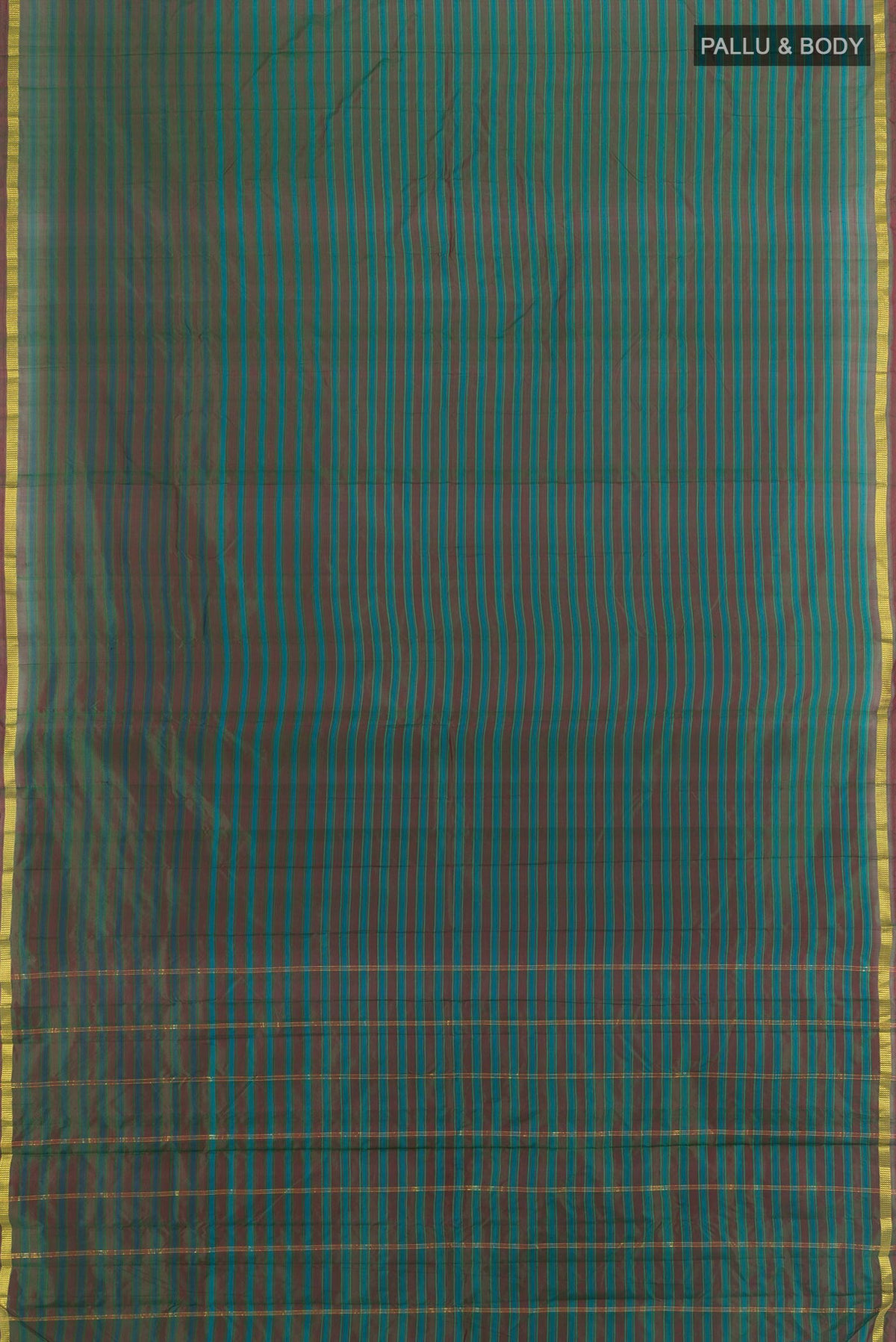 Flat view of Pure Silk Multi Color Kanchipuram Saree with Checked design on the body and Silk Border. 