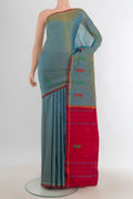 Pure Silk Light Blue Kanchipuram Saree with Thread Butta on the body and Silk Border.  displayed on a mannequin