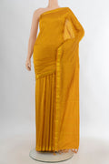 Pure Silk Mustard Kanjivaram Saree with Checked design on the body and Zari Border.  displayed on a mannequin