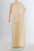 Pure Silk Cream Kanjivaram Saree with Checked design on the body and Zari Border.  displayed on a mannequin