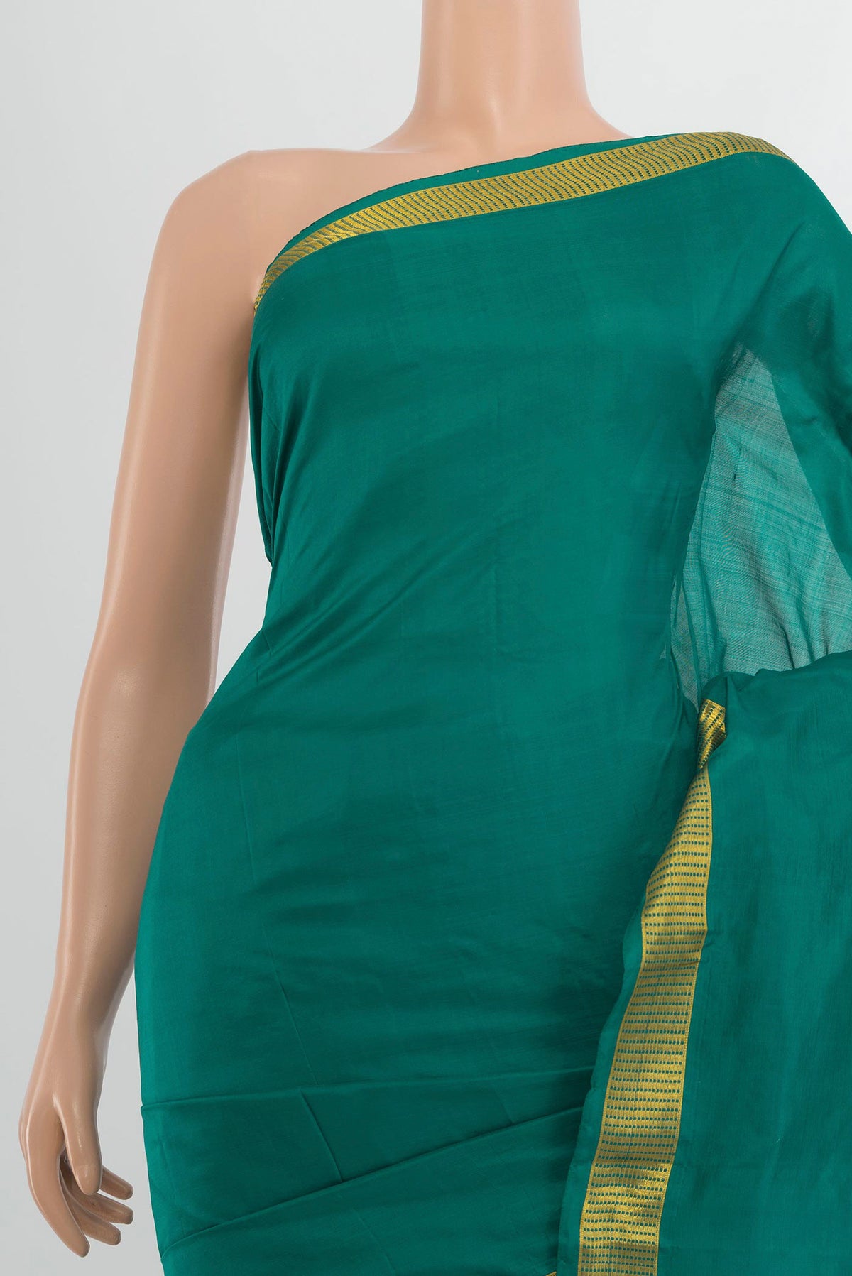 Border image of Pure Silk Peacock Blue Kanjivaram Saree with Plain Body and Silk Border. 