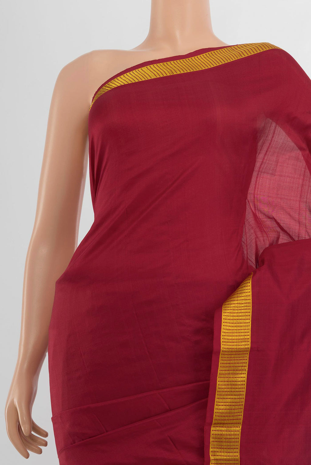 Border image of Pure Silk Maroon Kanjivaram Saree with Plain Body and Silk Border. 