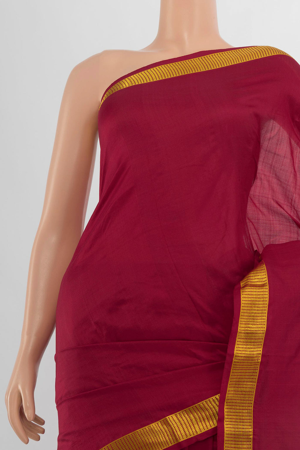 Border image of Pure Silk Maroon Kanjivaram Saree with Plain Body and Silk Border. 