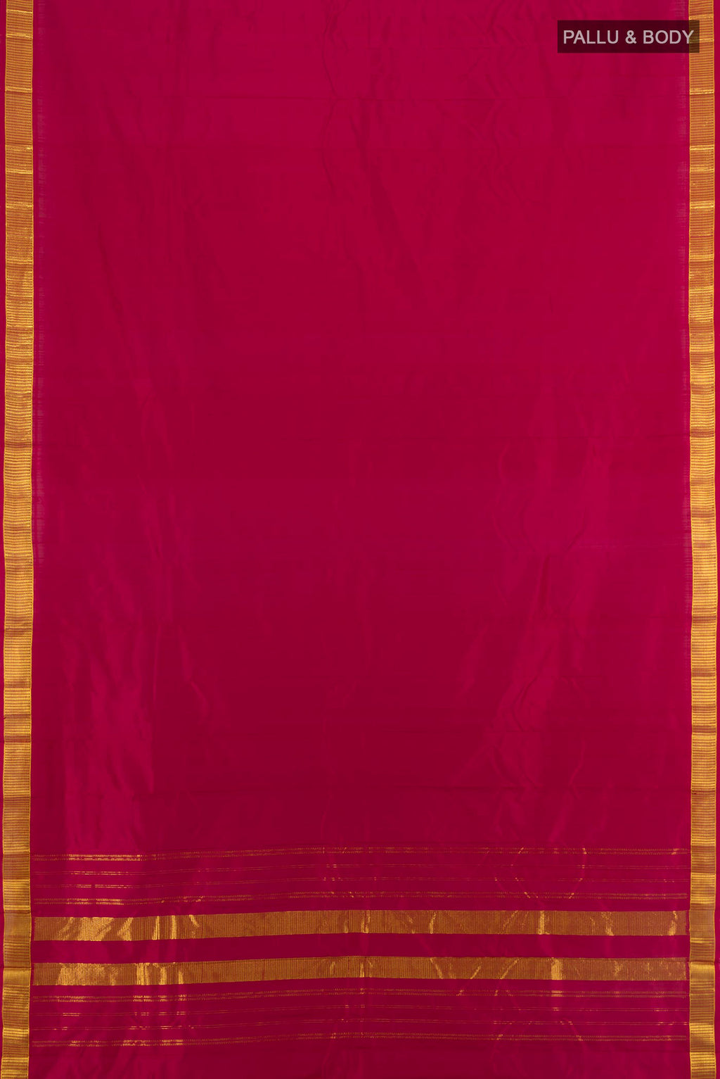 Flat view of Pure Silk Maroon Kanjivaram Saree with Plain Body and Silk Border. 