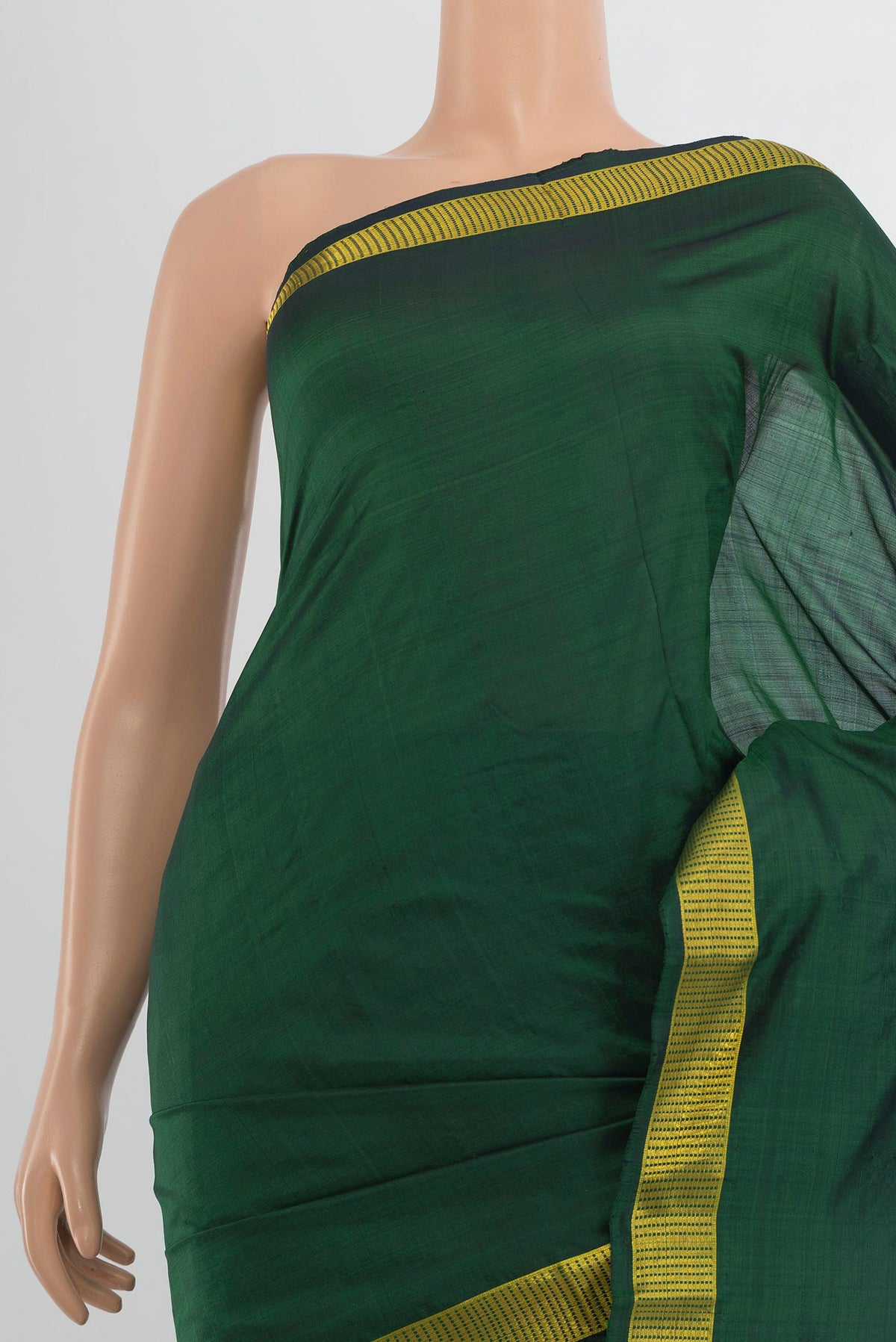 Border image of Pure Silk Bottle Green Kanjivaram Saree with Plain Body and Silk Border. 