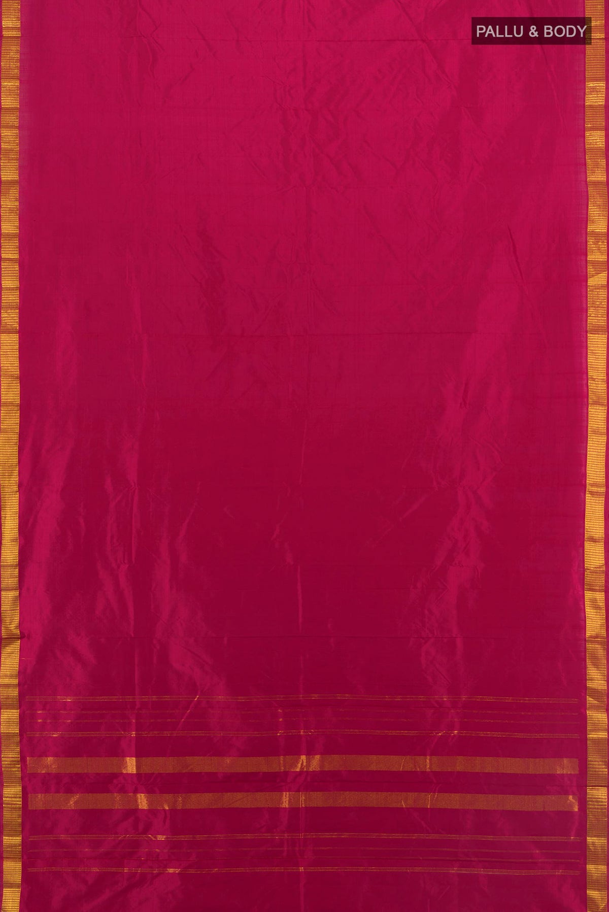 Flat view of Pure Silk Dark Pink Kanjivaram Saree with Plain Body and Silk Border. 