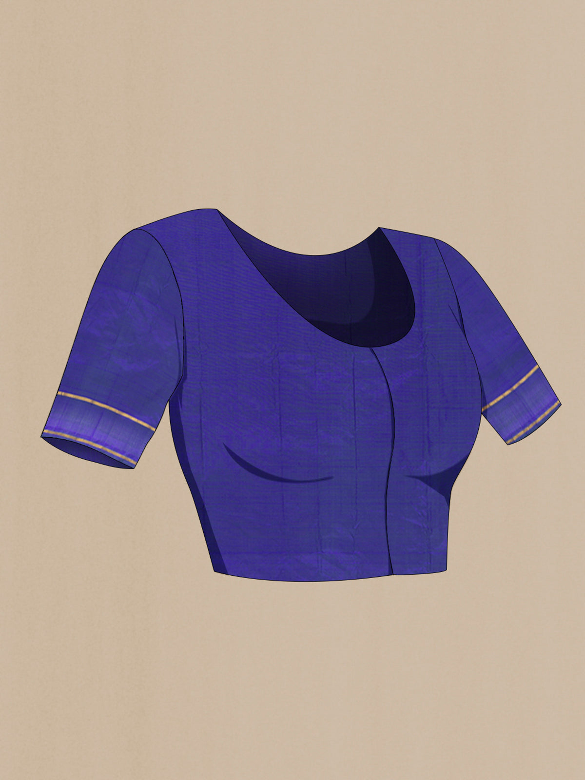 Close up image of the blouse of Pure Silk Blue Kanjivaram Saree with Plain Body and Zari Border. 