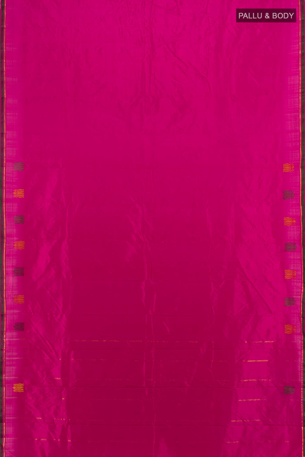 Flat view of Pure Silk Dark Pink Kanjivaram Saree with Plain Body and Thread Border. 