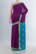 Purple Mysore Crepe Saree with Zari Butta on the body and Zari Border.  displayed on a mannequin