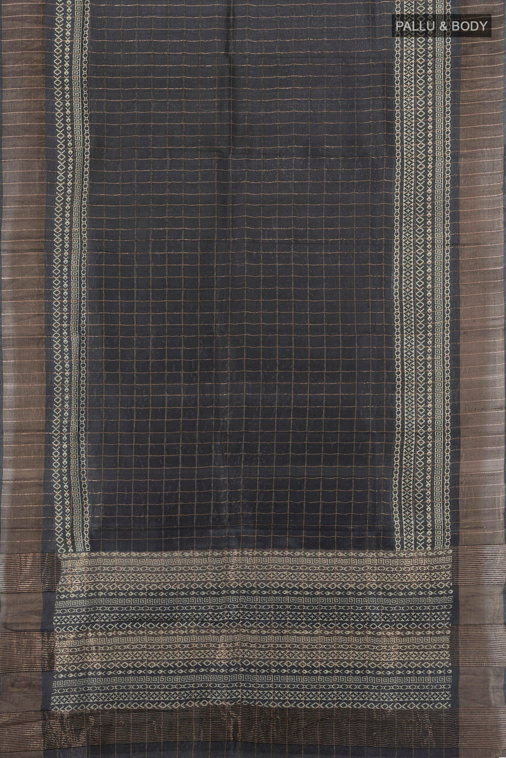 Flat view of Multi Color Tussar Saree with Floral Print on the body and Silk Border. 