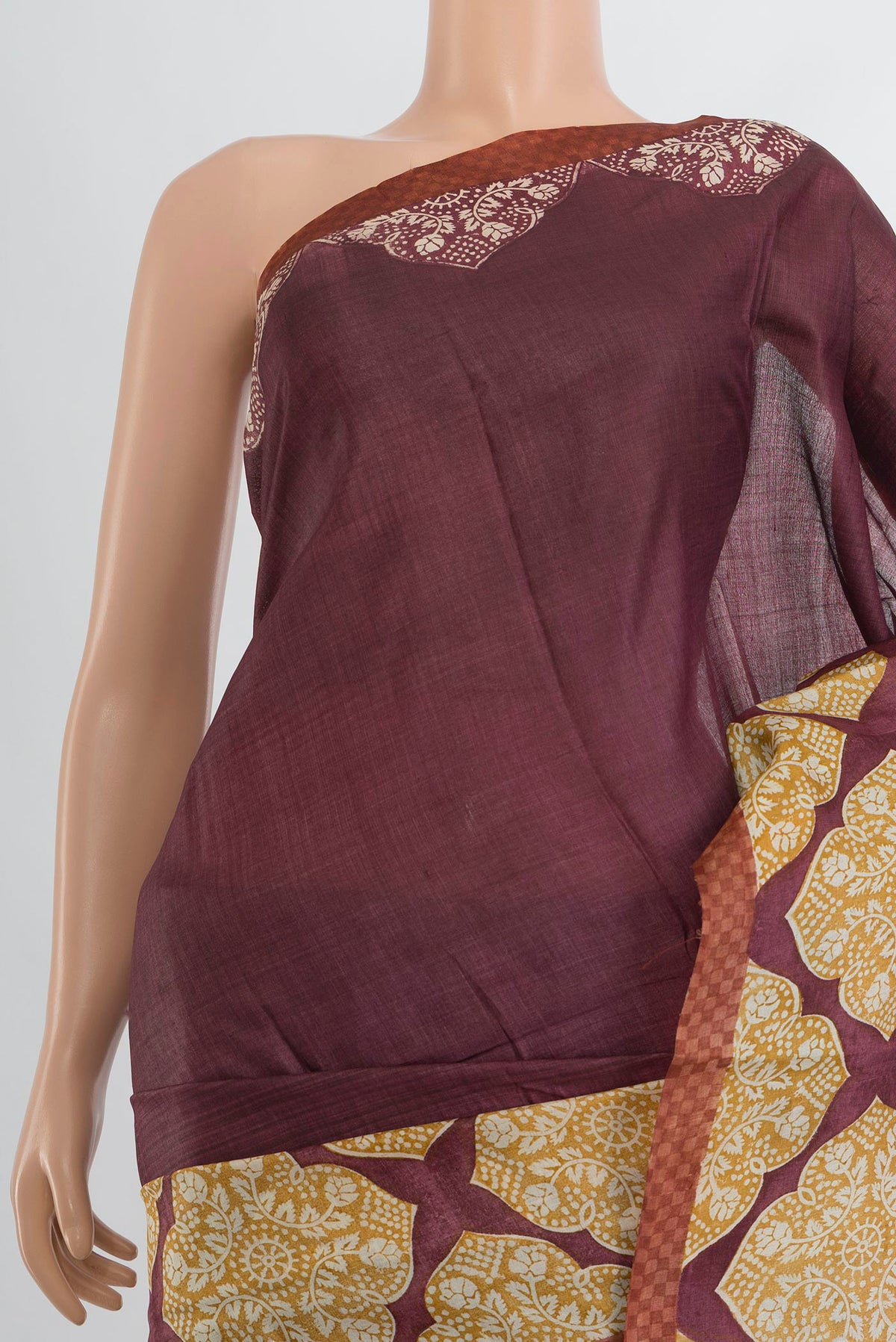 Border image of Multi Color Tussar Saree with Floral Print on the body and Silk Border. 