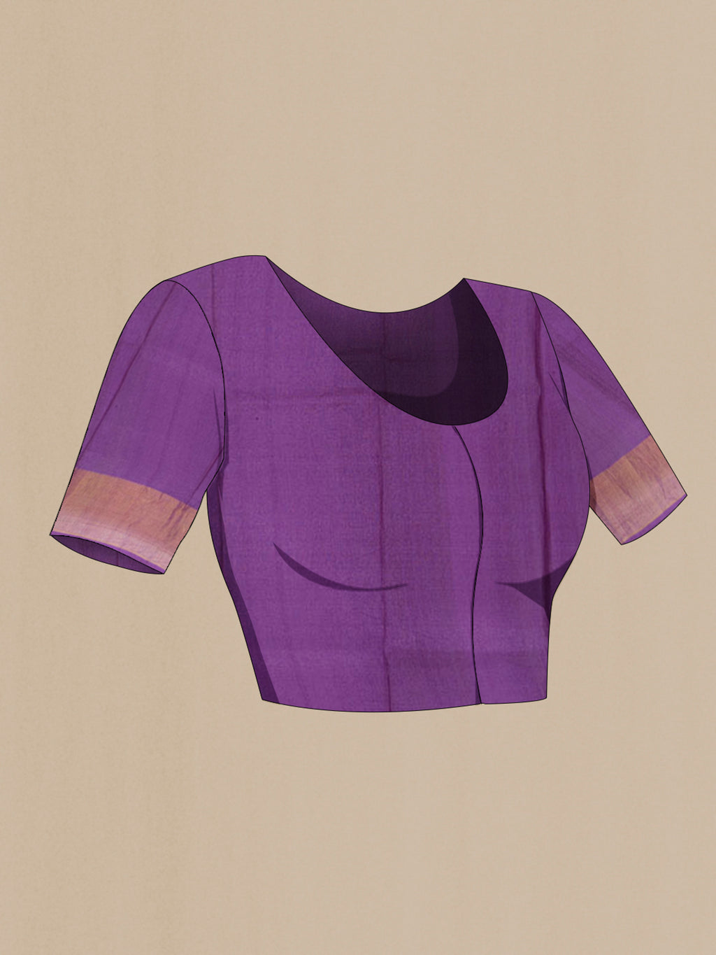 Close up image of the blouse of Violet Tussar Saree with Floral Print on the body and Silk Border. 