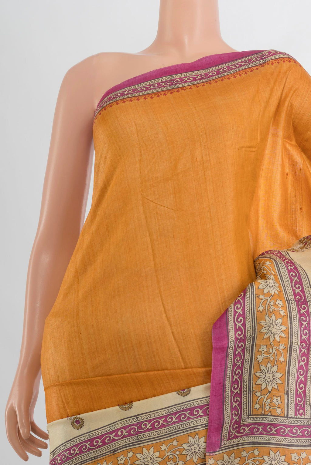 Border image of Multi Color Tussar Saree with Floral Print on the body and Silk Border. 