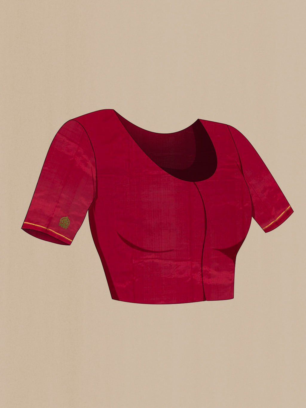Close up image of the blouse of Pure Silk Mustard Kanjivaram Saree with Plain Body and Thread Border. 