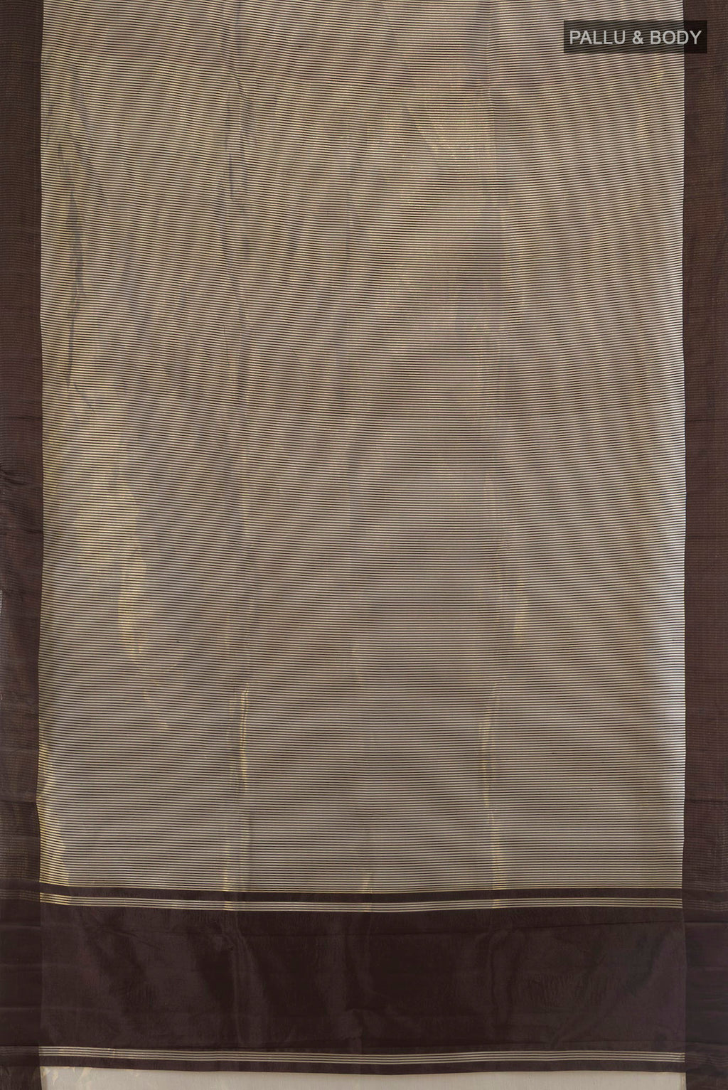 Flat view of Coffee Brown Tussar Saree with Stripes on the body and Plain Border. 