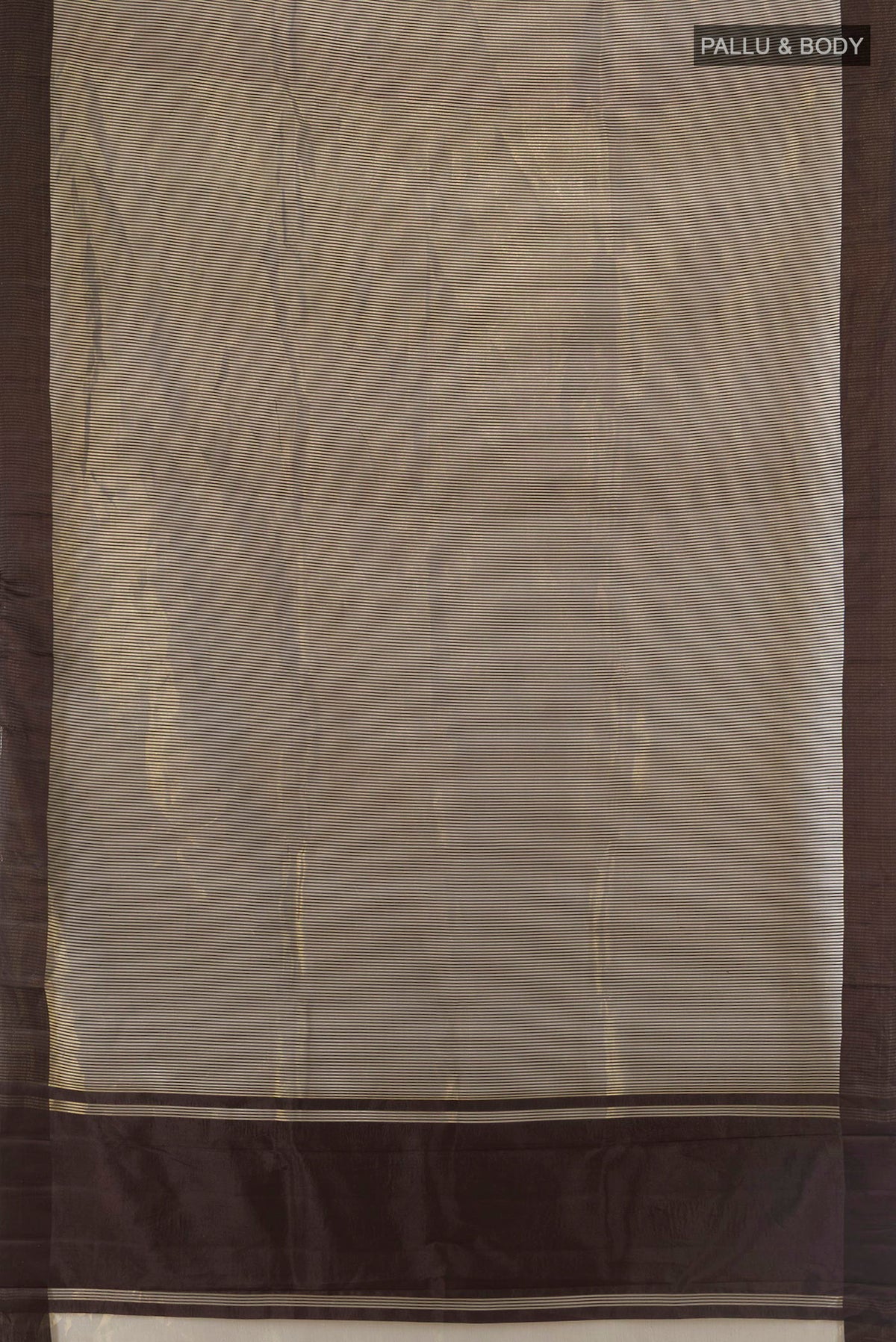 Flat view of Coffee Brown Tussar Saree with Stripes on the body and Plain Border. 