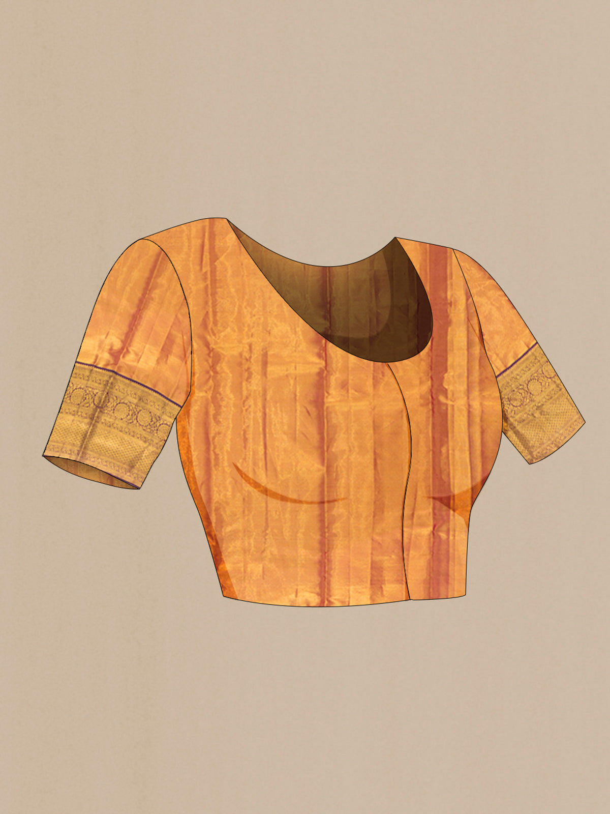 Close up image of the blouse of Light Green Dual Tone Kanjivaram Tissue Saree with Zari Brocade on the body and Zari Border. 