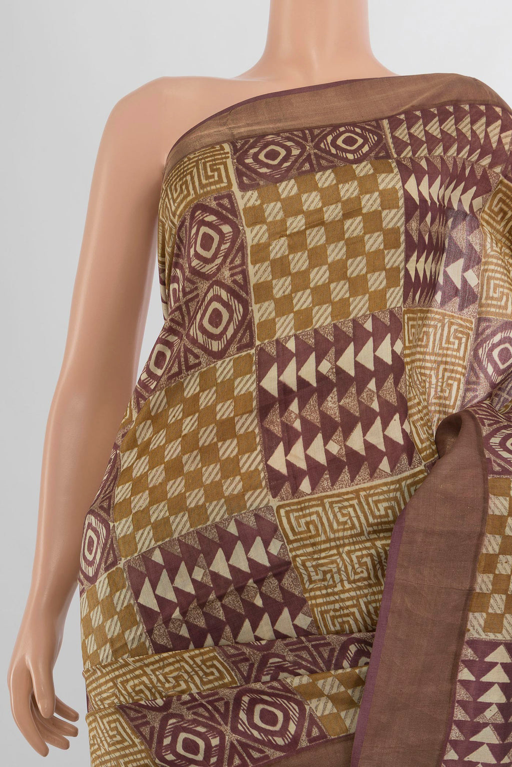 Border image of Multi Color Tussar Saree with Floral Print on the body and Silk Border. 