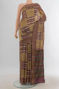 Multi Color Tussar Saree with Floral Print on the body and Silk Border.  displayed on a mannequin