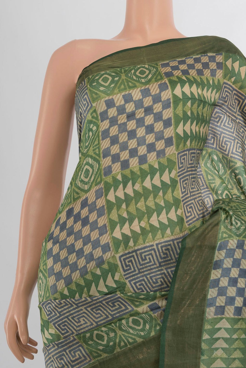 Border image of Multi Color Tussar Saree with Floral Print on the body and Silk Border. 