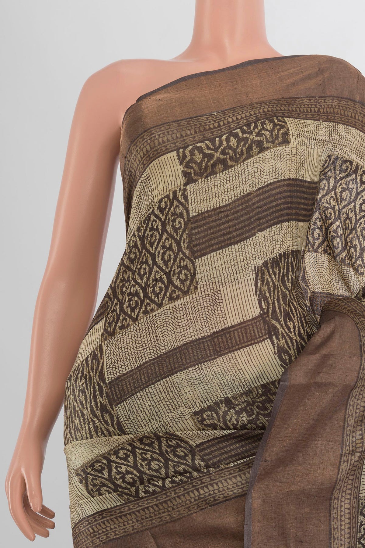 Border image of Multi Color Tussar Saree with Floral Print on the body and Silk Border. 