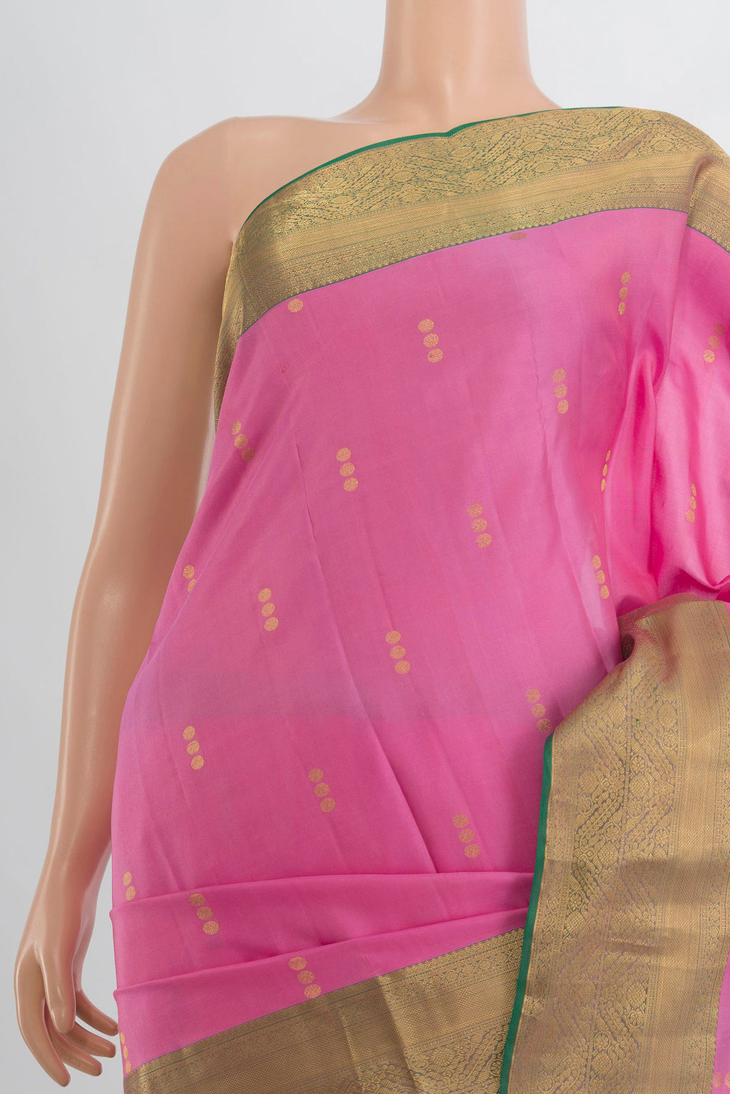 Border image of Pure Silk Rose pink Kanjivaram Saree with Zari Butta on the body and Silk Border. 