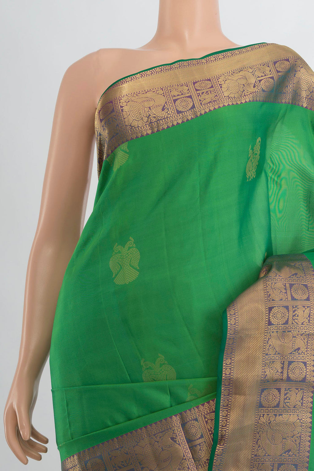 Border image of Pure Silk Mint Green Kanjivaram Saree with Zari Butta on the body and Silk Border. 