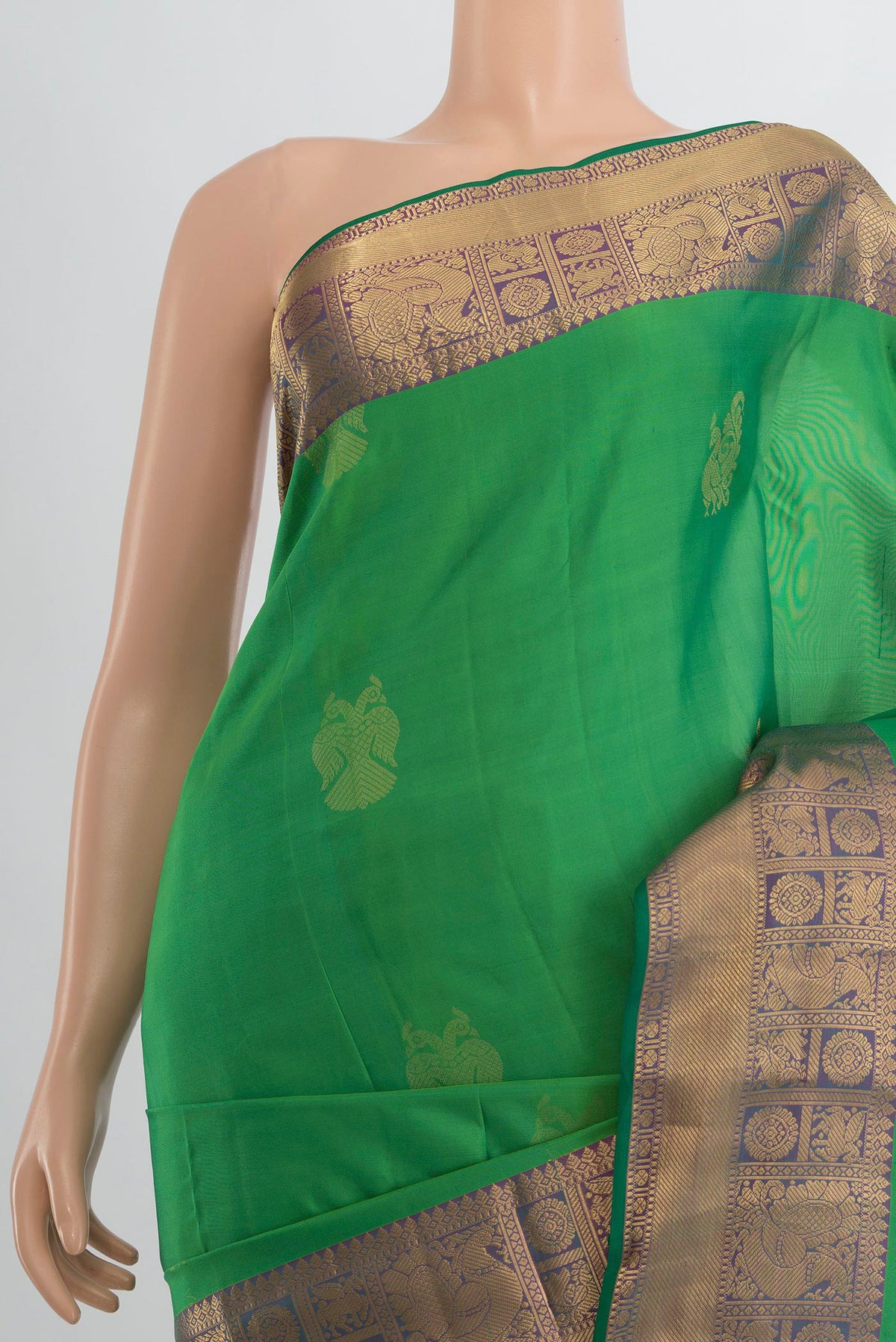 Border image of Pure Silk Mint Green Kanjivaram Saree with Zari Butta on the body and Silk Border. 