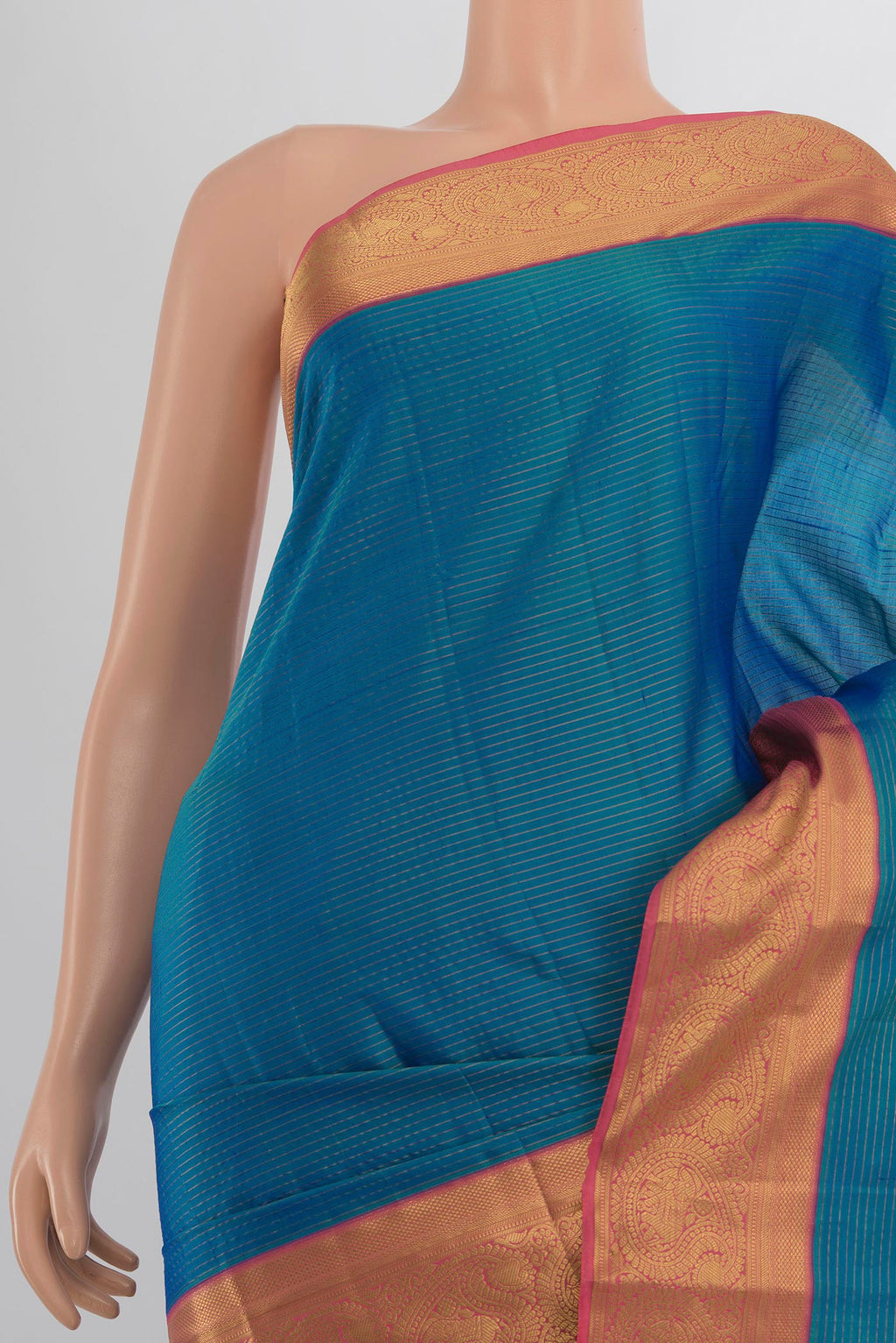 Border image of Pure Silk Light Blue Kanjivaram Saree with Zari Butta on the body and Silk Border. 