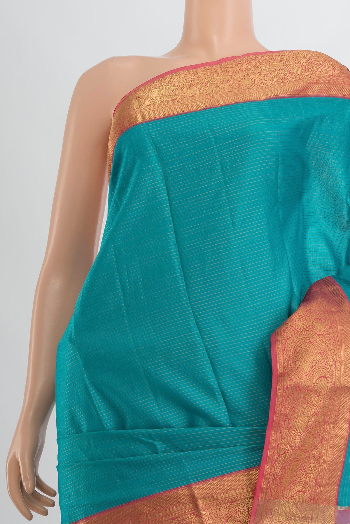 Border image of Pure Silk Light Blue Kanjivaram Saree with Zari Butta on the body and Silk Border. 