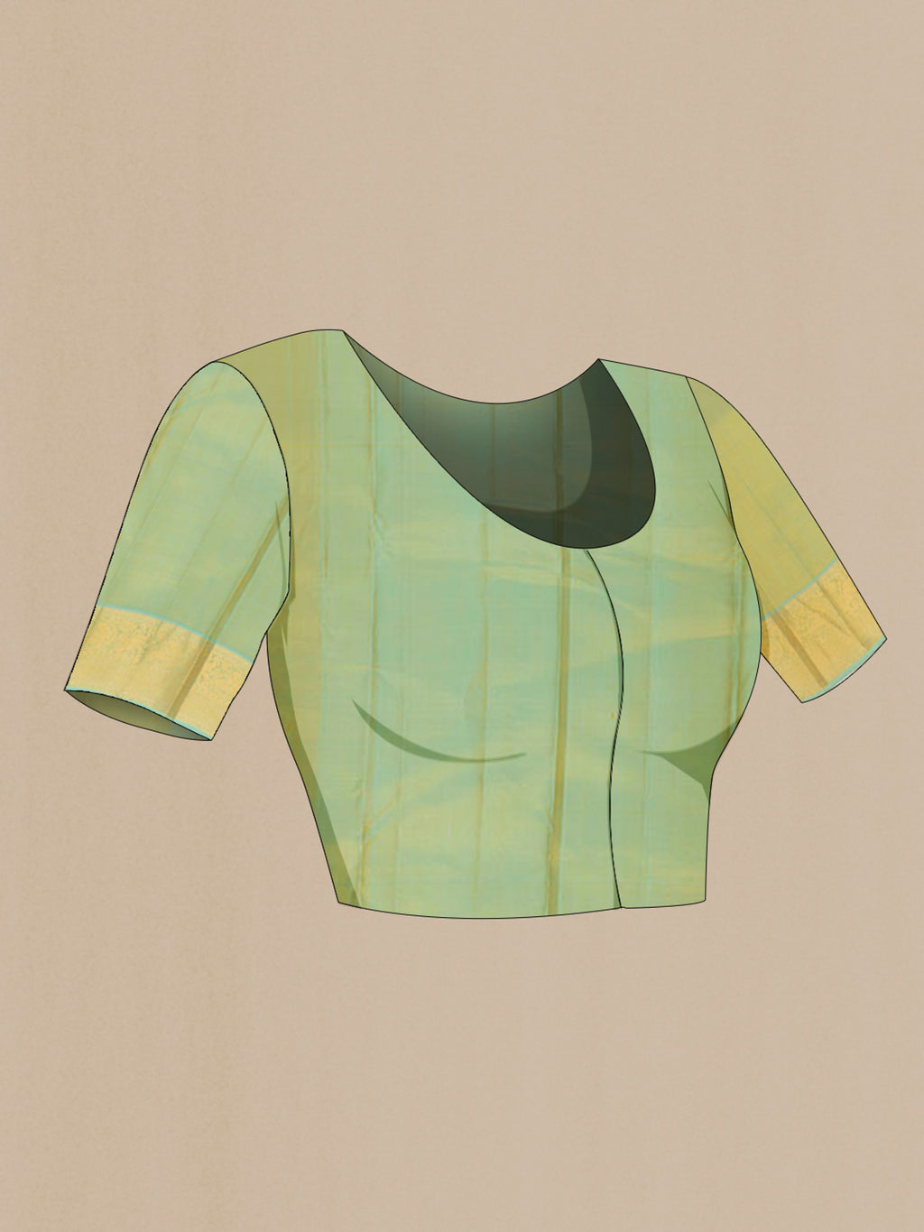 Close up image of the blouse of Pure Silk Yellow Kanchipuram Saree with Checked design on the body and Zari Border. 