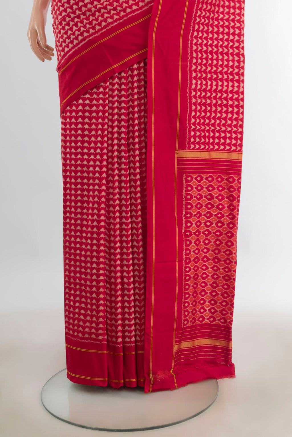 Pleats and pallu of Pure Silk Multi Color Pochampally Saree with Ikat Print on the body and Silk Border. 