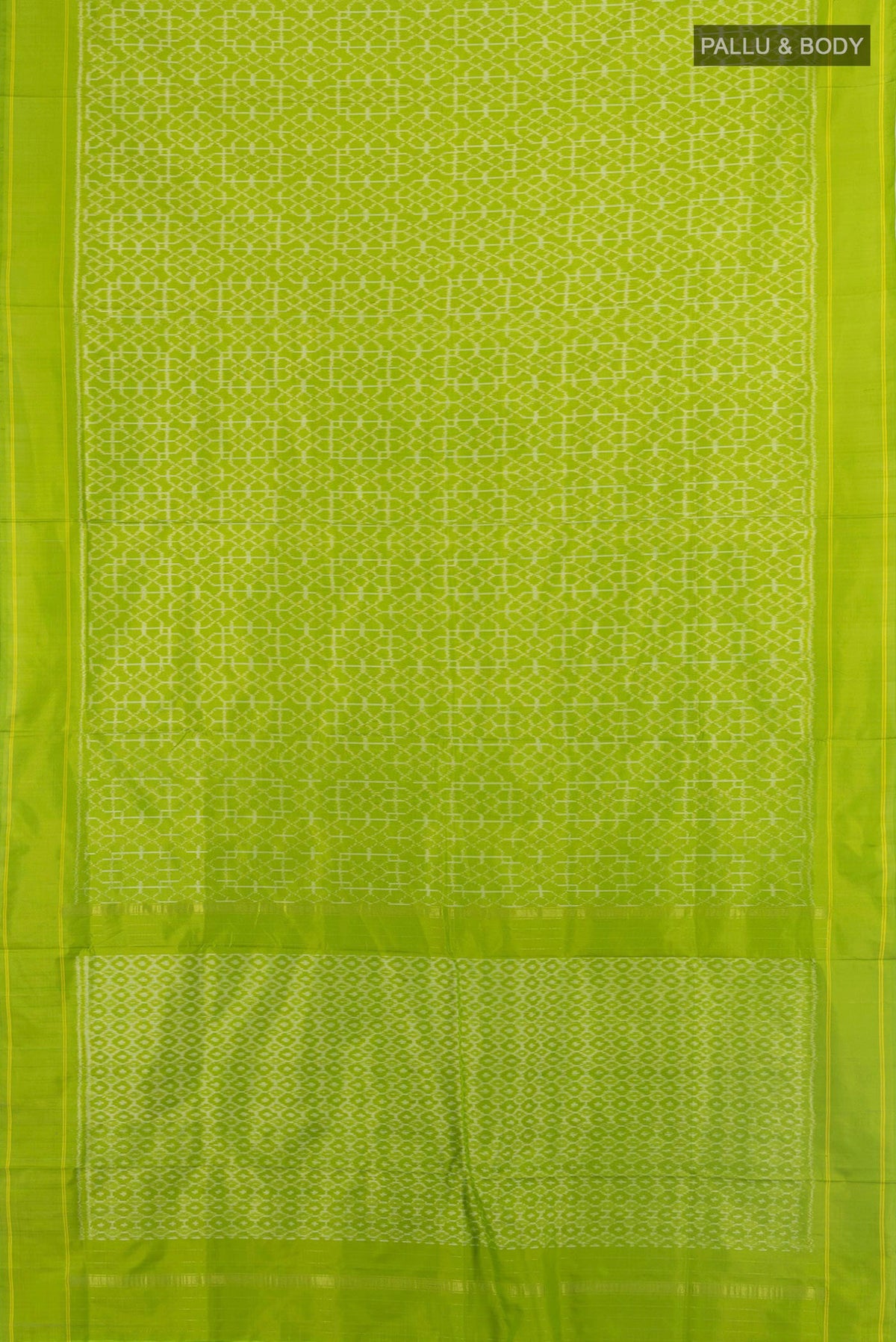 Flat view of Pure Silk Multi Color Pochampally Saree with Ikat Print on the body and Silk Border. 