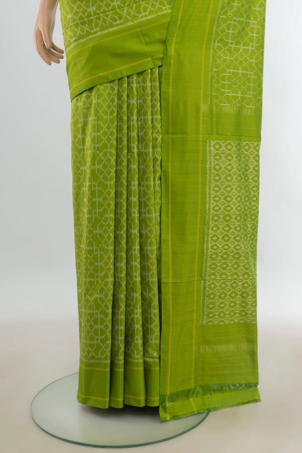 Pleats and pallu of Pure Silk Multi Color Pochampally Saree with Ikat Print on the body and Silk Border. 