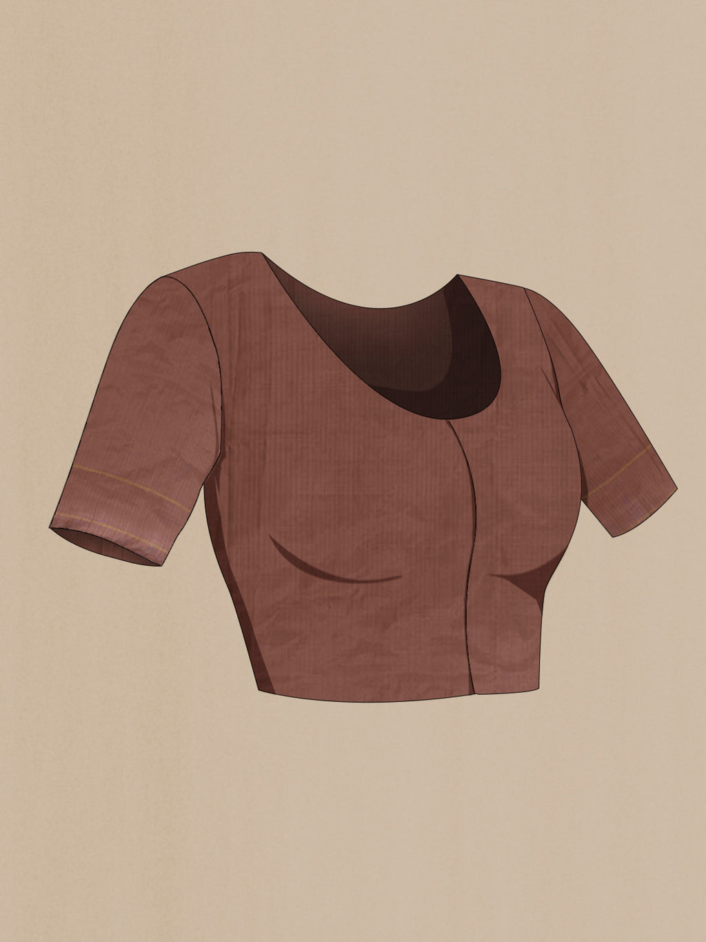 Close up image of the blouse of Pure Silk Coffee Brown Pochampally Saree with Pure Ikat on the body and Zari Border. 