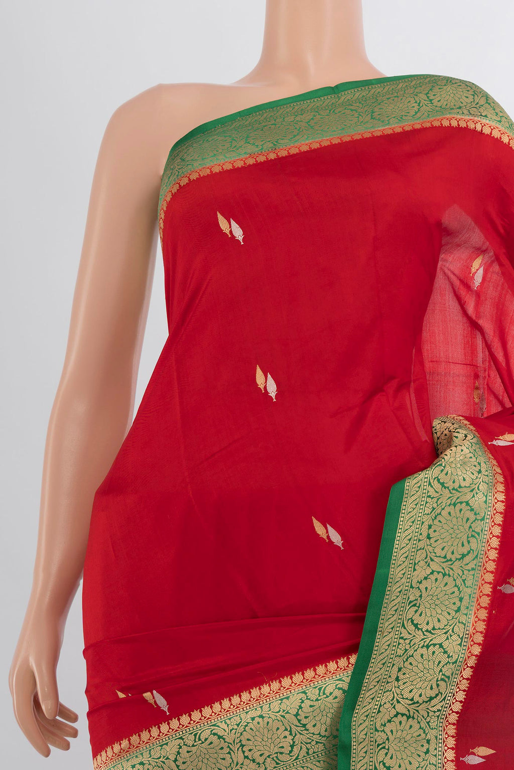 Border image of Pure Silk Red Banarasi Katan Saree with Zari Butta on the body and Silk Border. 